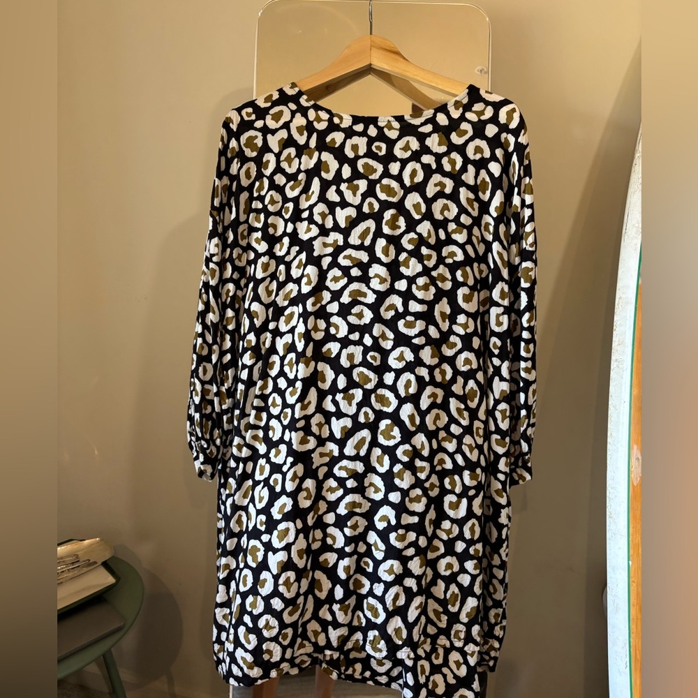 Leopard Print Shift Dress - Black, White & Gold by Masai Copenhagen Large